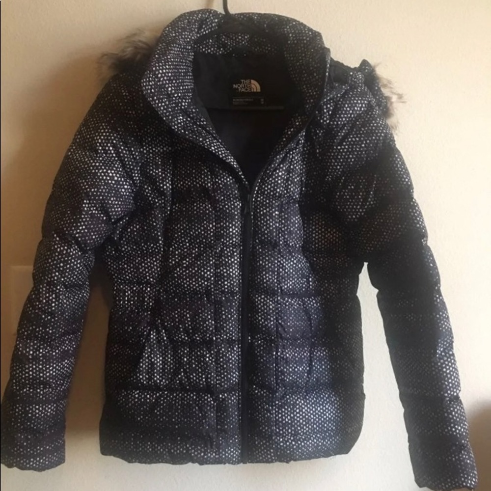 The North Face polka dot jacket w/ fur trim